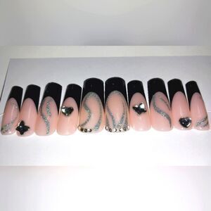 Hand crafted custom design 10pc french tip press on nails sz large